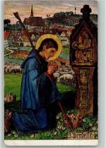 St. Wendelin - Schafhirte betet am Wegekreuz Schiestl Künstlerkarte
