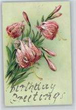 Birthday - Blumen litho Glitzer AK mit Glitzer