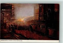 W4300 Essen , Ruhr Stahlfabrikation , Abstich in dem Martinwerk , Berufe 1905 AK Krupp Künstlerkarte