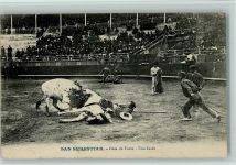 San Sebastian Arena - Plaza de Toros - Una Caida 1910 AK Stierkampf