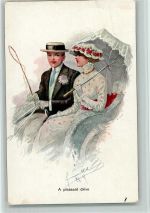 A pleasant drive - Hochzeitspaar 1916 AK Kutsche Künstlerkarte