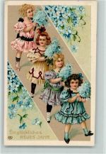Neujahr - Kinder mit Vergissmeinnicht EAS 1908 Prägedruck