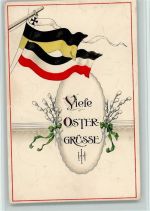 Ostergrüße - Fahne v. Österreich und Deutschland und großes Ei Kriegsfeiertag Prägedruck