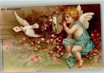 Mit Blütenduft - Engel telefoniert litho 1905 AK Telefon