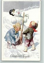 Neujahr, sign Feiertag - Verlag BKW Serie 2927-3 Schneemann 1912 Künstlerkarte