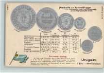 Münzenkarte und Nationalflagge - Uruguay AK Münze auf AK Prägedruck