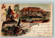 90000 Belfort 1901 Lithographie Gruss aus - Kriegerdenkmal , Chateau et Lion