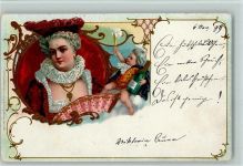 Frau mit Fächer - Neujahr Fächer 1898 Lithographie