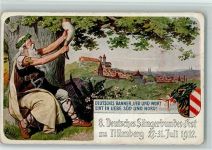W8500 Nürnberg 8. Deutsches Sängerbundes-Fest Mann mit Horn Wappen Sängerfest 1912 Künstlerkarte