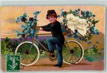 AK mit Glimmer Fahrrad 1908 AK mit Glitzer