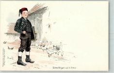 70771 W7022 Echterdingen Künstlerkarte Junge Tracht Bücher Gänse sign