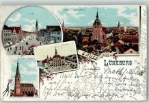 21335 W2120 Lüneburg 1899 Gebrauchsspuren Sand Rathaus Nicolaikirche Bachkirche St. Michaelis Lithographie