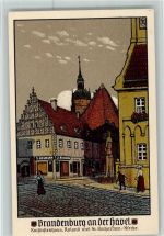 14770 O1800 Brandenburg an der Havel Künstlersteindruck Kurfürstenhaus Roland St. Katharinen Kirche sign. Hermann Lenz