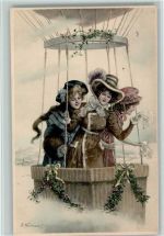 Munk - sign Waldemar - Frauen im Ballon AK Ballon 1910