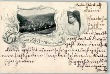 79669 W7863 Zell im Wiesental 1897 Gebrauchsspuren Gruss aus AK