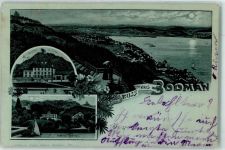 78351 W7762 Bodman 1900 Lithographie / Mondschein Gasthaus zur Linde Schloß Bodman