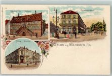 67350 Mulhausen Mühlhausen 1900 Lithographie Hotel de Ville Rathaus Neuquartierplatz Kreisdirection