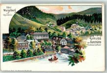 98746 O6424 Katzhütte 1911 Lithographie Hotel Wurzelberg Dependance Schwarzathal