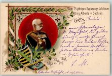 Gruss aus 25 jährige Regierungsjubiläum AK Adel Sachsen 1898 Lithographie / Künstlerkarte