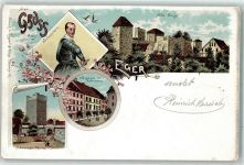 Cheb Eger 1897 Lithographie alte Burg Wallenstein Schwarzer Turm