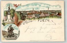 90762 W8510 Fürth , Bay 1898 Lithographie Kriegerdenkmal Kunstbrunnen