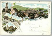 09306 O9290 Rochlitz 1898 Gebrauchsspuren Rathaus Marktplatz Schloss Turm auf dem Berg Lithographie Reißnagellöcher