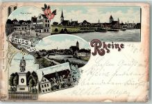 48429 W4440 Rheine 1899 Gebrauchsspuren Marktplatz Gymnasium Kriegerdenkmal Lithographie