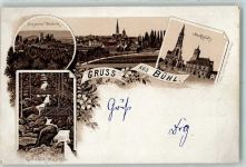 77815 W7580 Bühl , Baden Lithographie Vorläufer Druck 1890-1895 Burgruine Windeck Marktplatz Gertelbach Wasserfälle