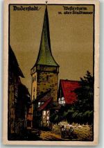 37115 W3408 Duderstadt , Niedersachs Künstlersteindruck Wehrturm m. alter Stadtmauer