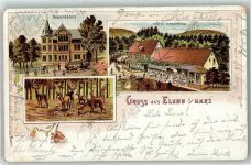 38875 O3701 Elend 1898 Lithographie Dependance Hotel Waldmühle Hirsch Rehe