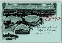 82256 W8080 Fürstenfeldbruck Lithographie / Mondschein Kloster Weiherhaus Marktplatz