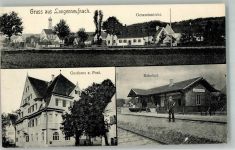 86863 W8937 Langenneufnach 1916 Gebrauchsspuren Gasthaus zur Post Bahnhof großer Bug