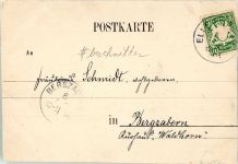 67158 W6701 Ellerstadt Gebrauchsspuren Lithographie Kirche Kriegerdenkmal Post Schule Dorfstrasse beschnitten
