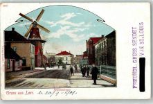 26789 W2950 Leer Ostfriesland 1901 Lithographie Mühlenstraße Windmühle