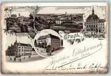 04654 O7233 Frohburg 1898 Gebrauchsspuren Vorläufer Rathaus Post Schloß Schloßpark Litho