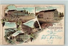 76726 W6728 Germersheim 1899 Lithographie Bahnhof Offizier-Casino Bismarckstraße Rheinbrücken Kriegerdenkmal Kommandantur