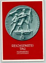 auf Festkarte Nürnberg Reichsparteitag der NSDAP 1938 Sonderstempel WK II Gebrauchsspuren