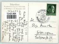 auf Festkarte Nürnberg Reichsparteitag der NSDAP 1938 Sonderstempel WK II Gebrauchsspuren