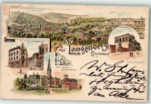 42549 W5620 Langenberg , Rheinl 1896 Lithographie Neue Kirche Brucher Schule Realprogymnasium
