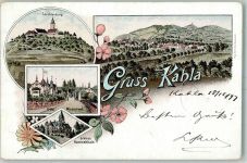 07768 O6906 Kahla , Thür 1897 Lithographie Leuchtenburg Fröhl. Wiederkunft Schloss Hummelshain