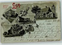 35423 W6302 Lich , Hess 1901 Lithographie / Mondschein Amtsgericht Giessenerstraße Kirche Schloss Ottmar Zieher