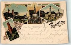 09306 O9290 Rochlitz 1898 Lithographie Marktplatz Friedrich-August-Turm Krieger-Denkmal Schloß Rochlitz