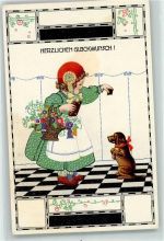 B.K.W. I 633-3 August Patek Glückwunsch Lebkuchen Kind Dackel BKW