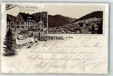 38685 W3394 Lautenthal 1896 Lithographie Hotel Rathaus