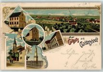 38889 O3721 Cattenstedt 1903 Gebrauchsspuren St. Georg Kirche Kriegerdenkmal Gasthaus Weissen Ross St. Petri Kirche Lithographie