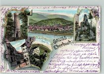 69412 W6930 Eberbach , Baden 1898 Lithographie Katzenbuckel Turm Rathaus Amtsgericht Bismarck-Denkmal