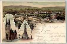 55237 W6509 Flonheim 1898 Gebrauchsspuren Ev. Kirche Kriegerdenkmal Bahnhof