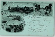 24399 W2341 Arnis 1900 Lithographie / Mondschein Windmühle Hafen Allee