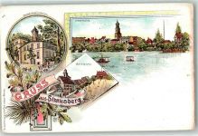 15344 O1260 Strausberg Lithographie Seebad Aussichtsturm Marktplatz