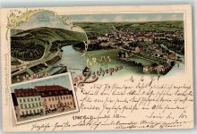 09405 O9360 Zschopau Lithographie Rathaus Hotel Stadt Wien Brücke Bahnhof Blumen Gruss